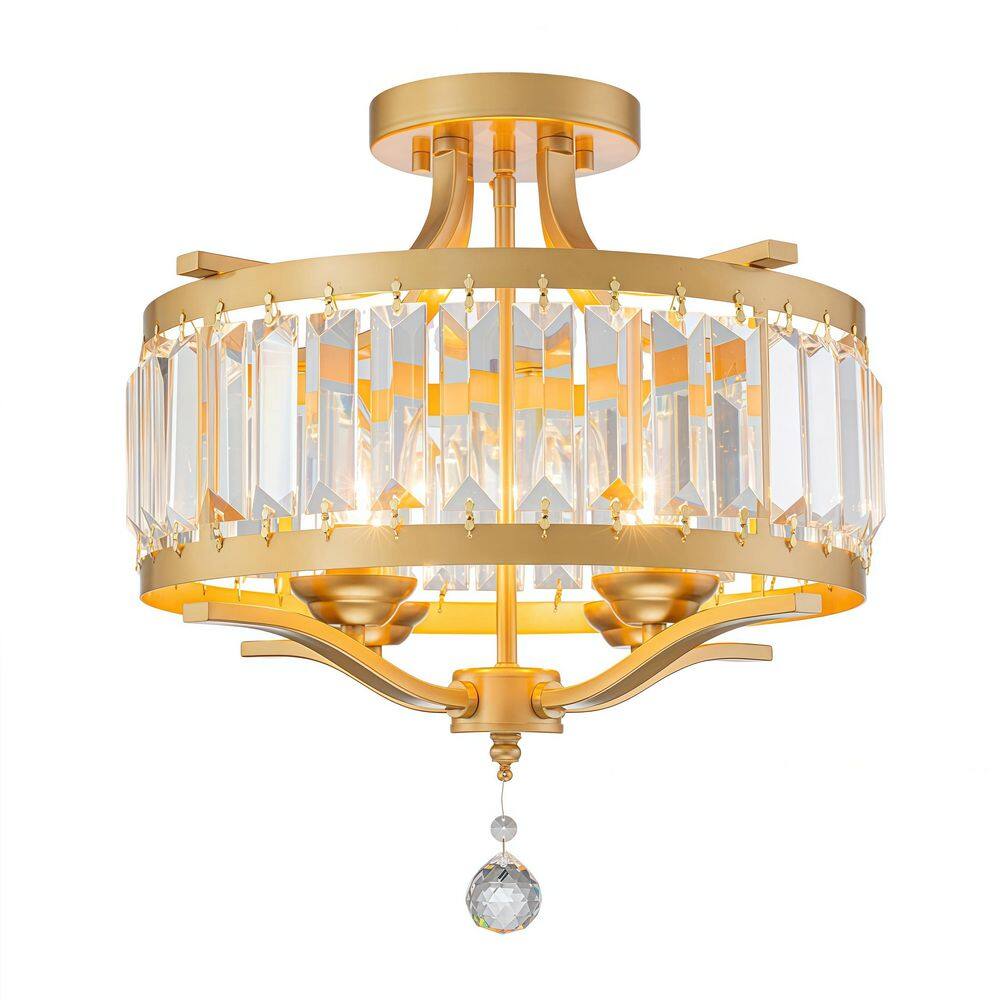 Talvion 16.5 in. 4-Light Gold Semi-Flush Mount Ceiling Light with Crystal Strips Shade price history on PriceWatchPro