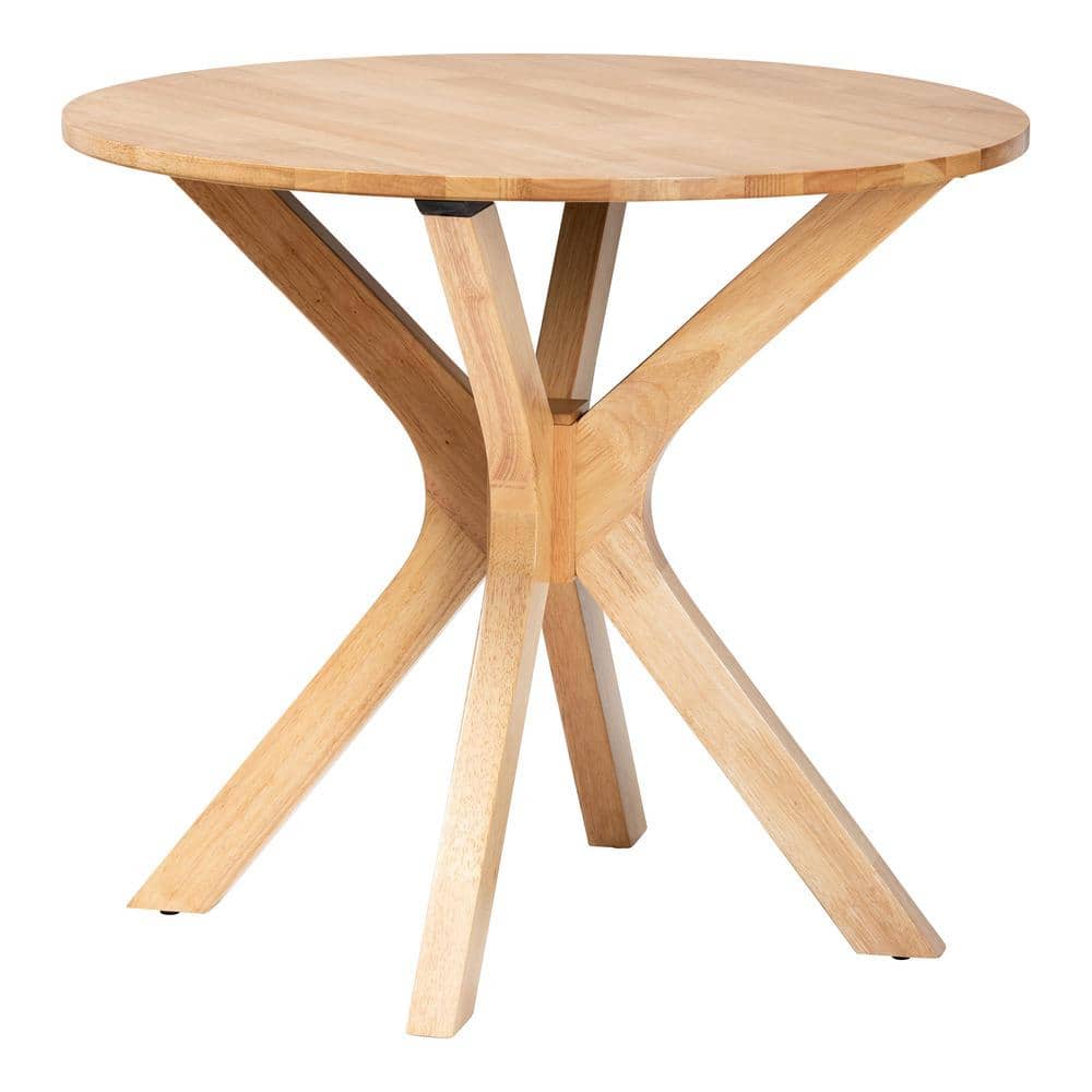 Oak Brown Wood and Rattan 5-Piece Dining Set with Round Table