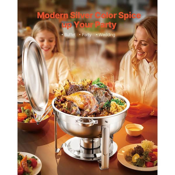 Chafing Dish Buffet Set, 5 qt. 2-Pack, Silver, Stainless Steel Chafing Dishes and Accessories, Round Catering Warmer