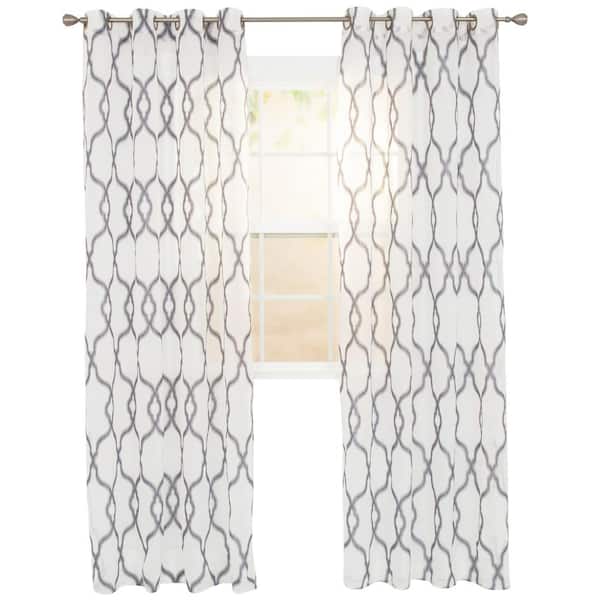 Lavish Home Beige Trellis Embroidered Grommet Sheer Curtain - 54 in. W x 84 in. L (Set of 2)