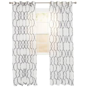 Beige Trellis Embroidered Grommet Sheer Curtain - 54 in. W x 95 in. L (Set of 2)
