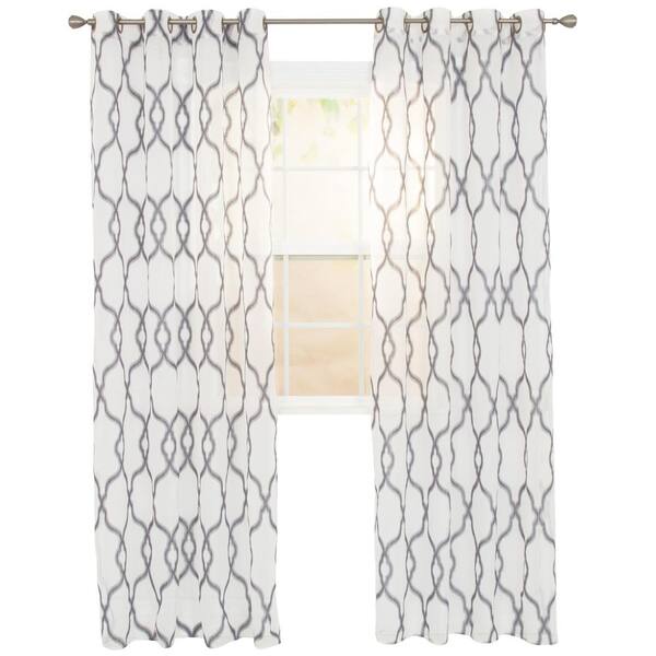 Lavish Home Beige Trellis Embroidered Grommet Sheer Curtain - 54 in. W x 95 in. L (Set of 2)