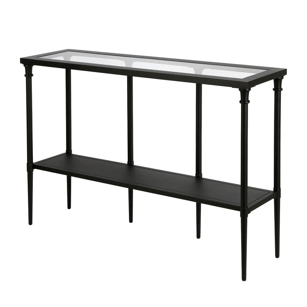 Modern Farmhouse 45" Blackened Bronze Metal & Glass Console Table with Storage