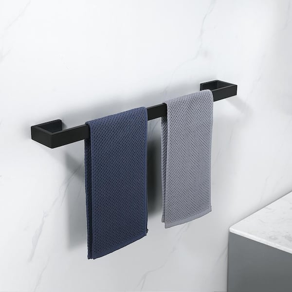 Bath 24 in. Square Wall Mounted Towel Bar Stainless Steel Towel Hanger in Matte Black (2-Pack)