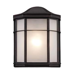 Andrews 1-Light Rust Outdoor Pocket Wall Light Fixture with Frosted Acrylic Shade