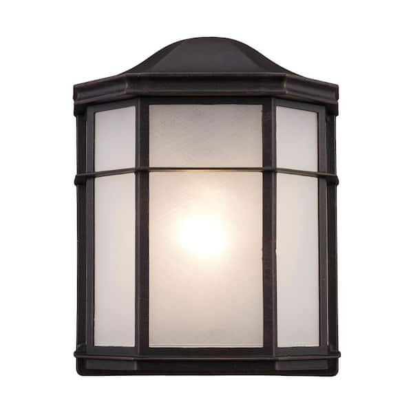 Bel Air Lighting Andrews 1-Light Rust Outdoor Pocket Wall Light Fixture with Frosted Acrylic Shade