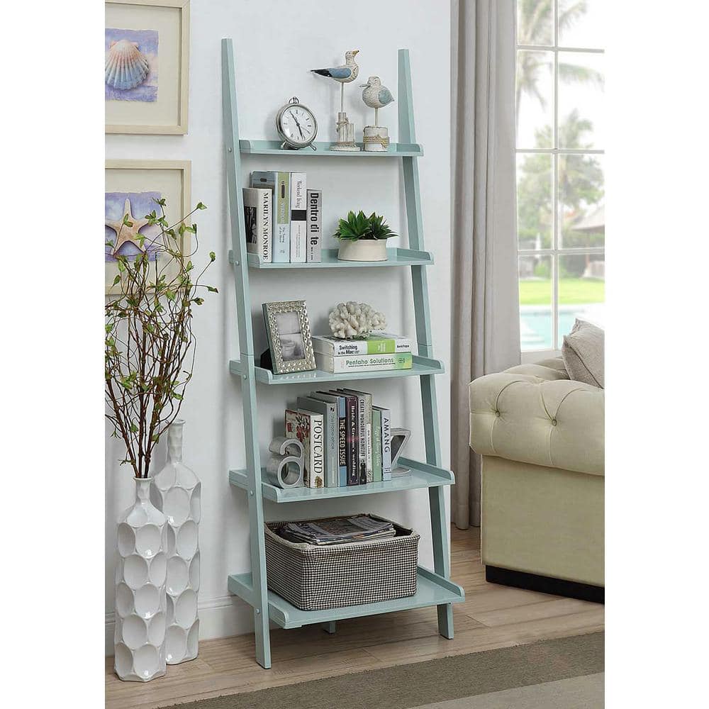 Gray Wood 5-Shelf Ladder Bookcase