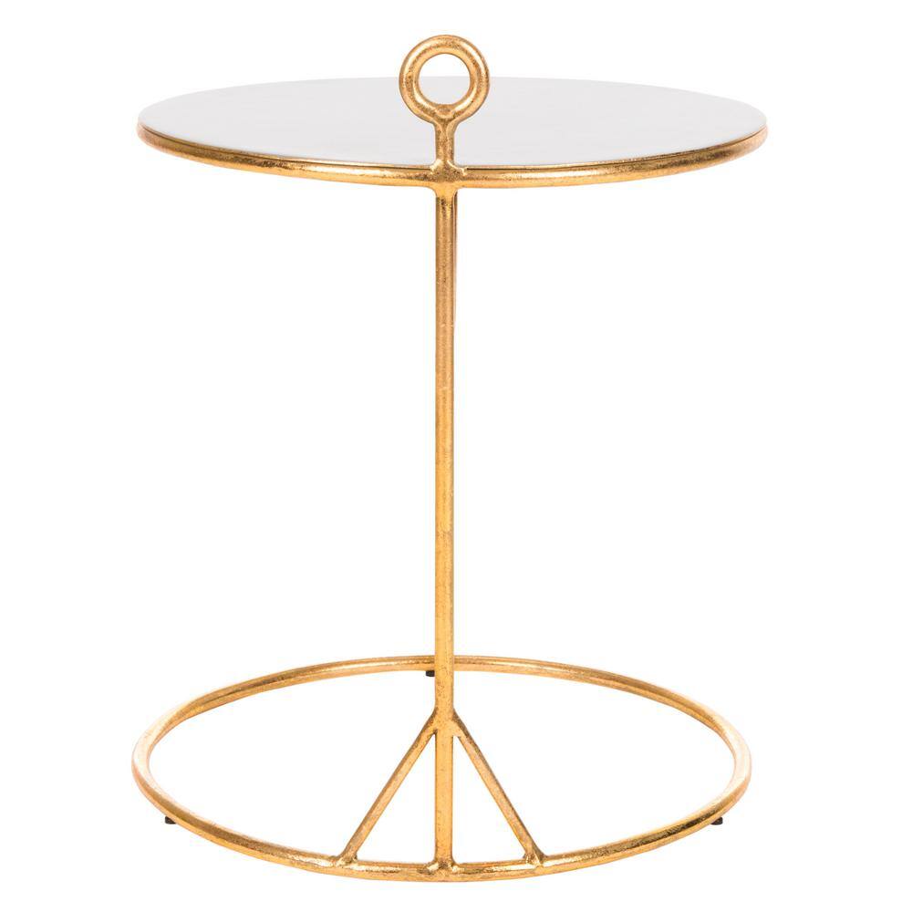 Elegant Transitional Round Metal Table in Gold with Grey Top