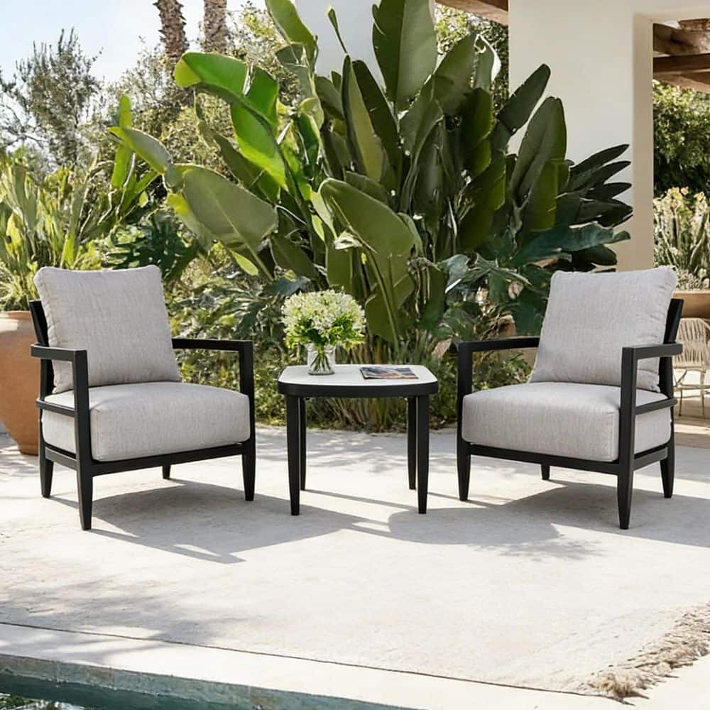 Ember Black 3-Piece Aluminum Patio Conversation Set with Sunbrella Cast Silver Cushions and Marble-Inspired Stone Top price history on PriceWatchPro