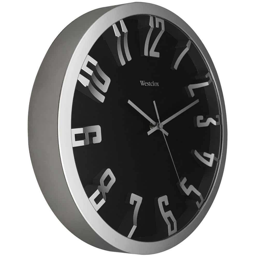 Westclox 12" Black and Silver Modern Wall Clock with Raised Numbers