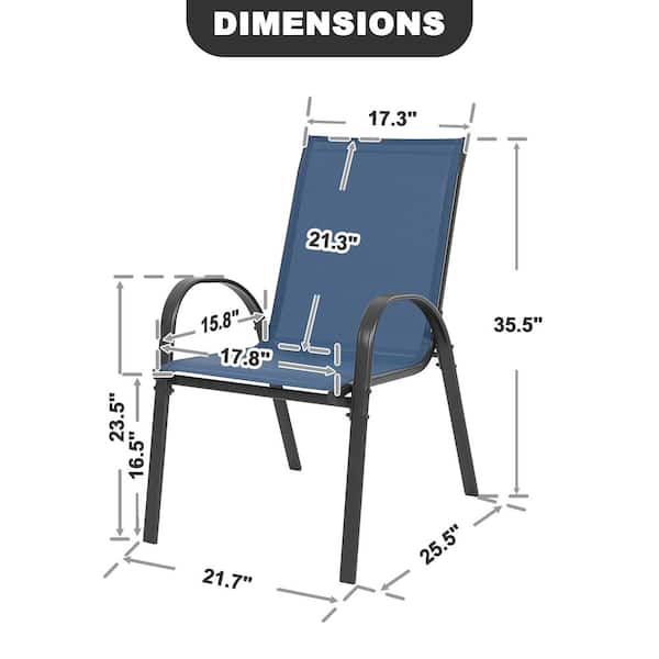 Black Metal and Textilene Stackable Outdoor Dining Chairs in Blue (4-Pack)