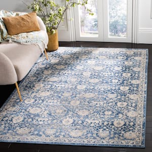 Brentwood Navy/Cream 5 ft. x 5 ft. Square Multi-Floral Border Distressed Area Rug