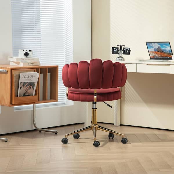 Unbranded Velvet Home Office Desk Chair with Wheels Computer Chair Height Adjustable Swivel Task Chair Vanity Chair in Wine Red