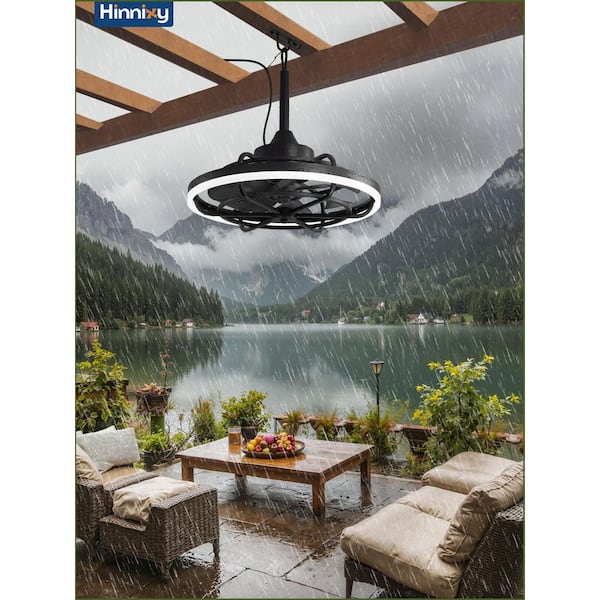 24 in. Outdoor Weatherproof Black Dimmable Downrod Mount Ceiling Fans w/ Light with Remote and APP Control, Hanging Hook