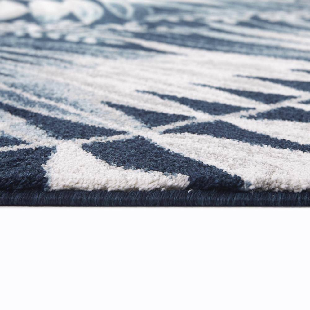 Navy and White Tropical High Pile Synthetic Area Rug