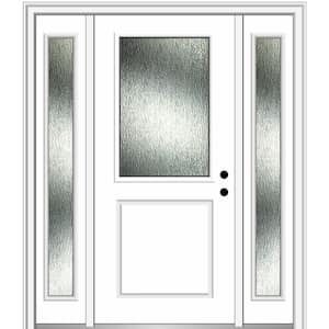 64 in. x 80 in. Left-Hand Inswing Rain Glass Brilliant White Fiberglass Prehung Front Door on 4-9/16 in. Frame