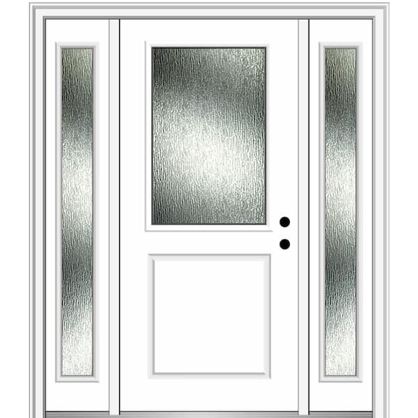 MMI Door 64 in. x 80 in. Left-Hand Inswing Rain Glass Brilliant White Fiberglass Prehung Front Door on 4-9/16 in. Frame