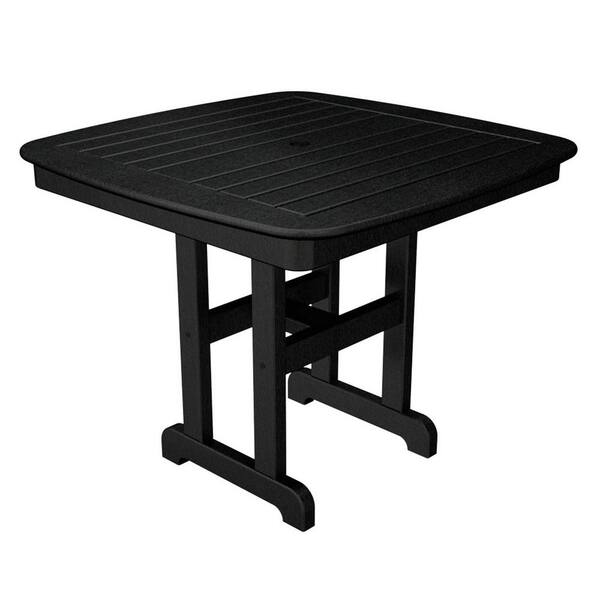 POLYWOOD Nautical 37 in. Black Plastic Outdoor Patio Dining Table