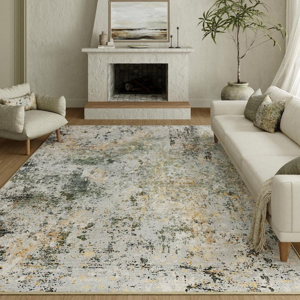 Fireworks Green/Gold 5 ft. x 7 ft. Washable Modern Abstract Area Rug