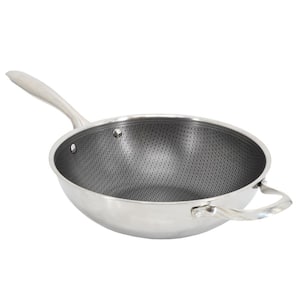Modessa 11 in. Nonstick Triply Stainless-Steel Wok with Honeycomb Design in Silver