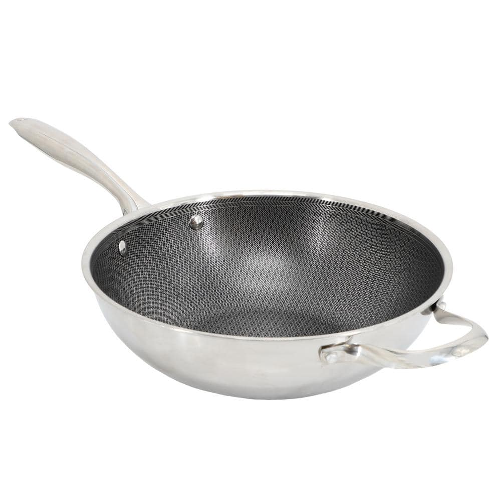 Oster Modessa 11 in. Nonstick Triply Stainless-Steel Wok with Honeycomb Design in Silver