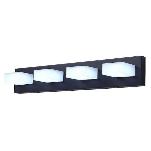 aiwen 25.6 in. Modern Black 4-Light LED Vanity Light with Crystal Shade