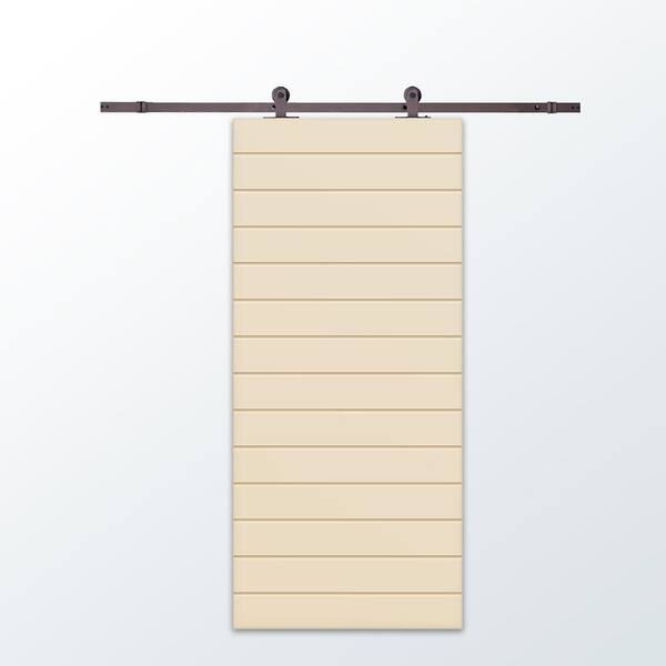 CALHOME 30 in. x 84 in. Beige Painted Composite MDF Paneled Interior Sliding Barn Door with Hardware Kit