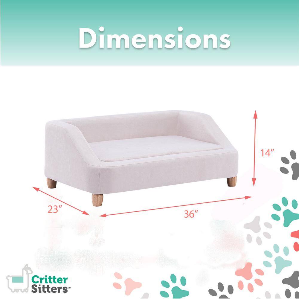 Cream Microfiber Elevated Rectangular Dog Sofa for Medium Dogs
