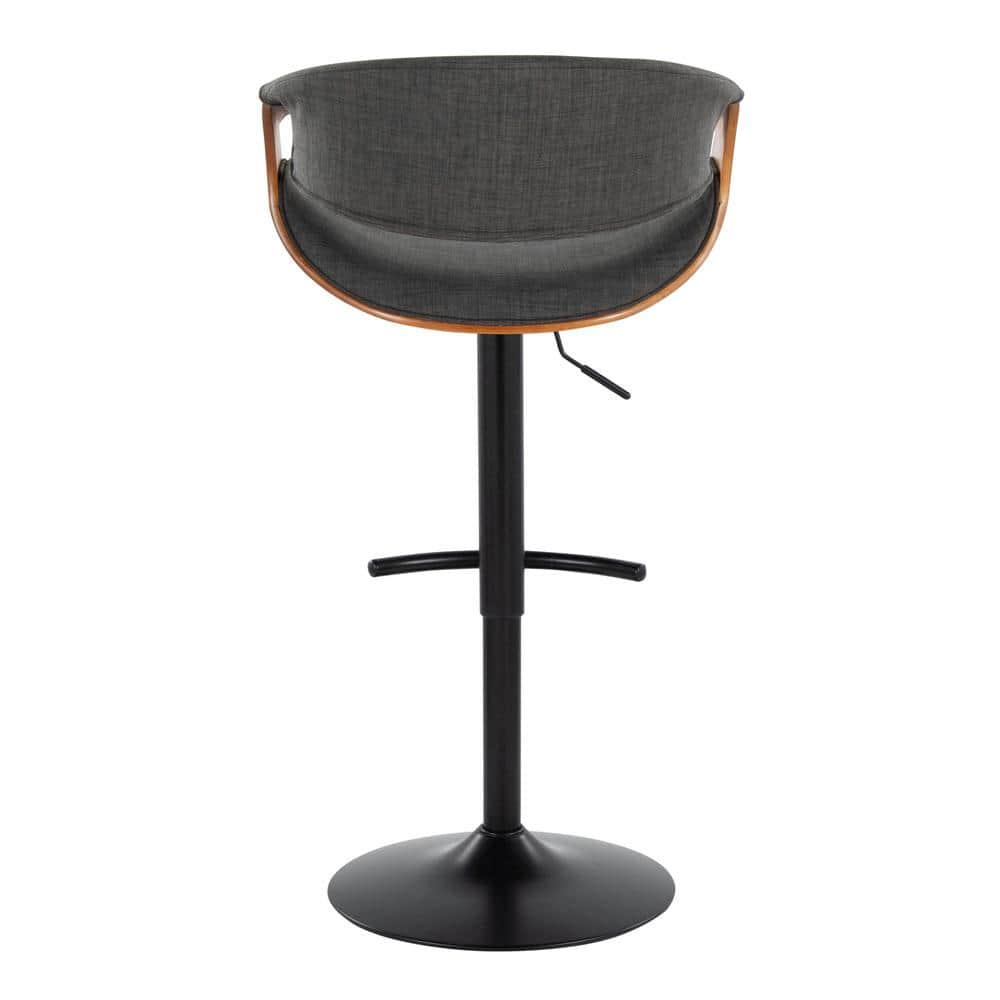Adjustable Dark Gray Swivel Bar Stool with Wood and Metal Frame