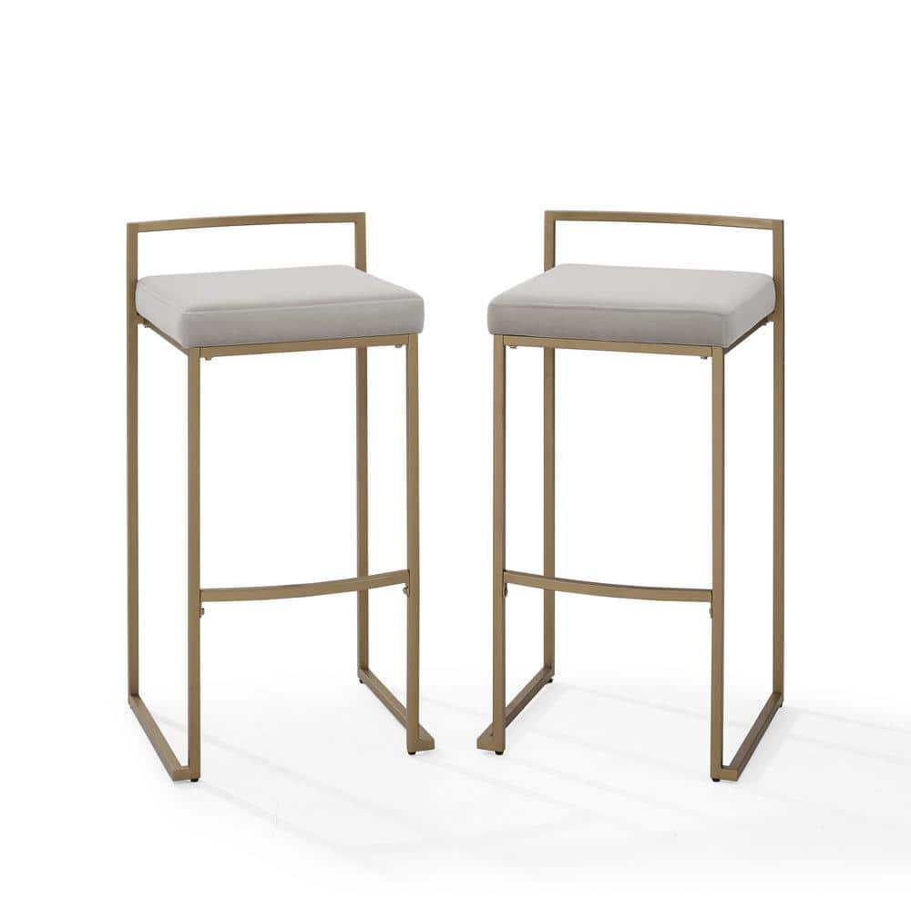 Harlowe Modern Gray Velvet & Steel Bar Stools, Set of 2