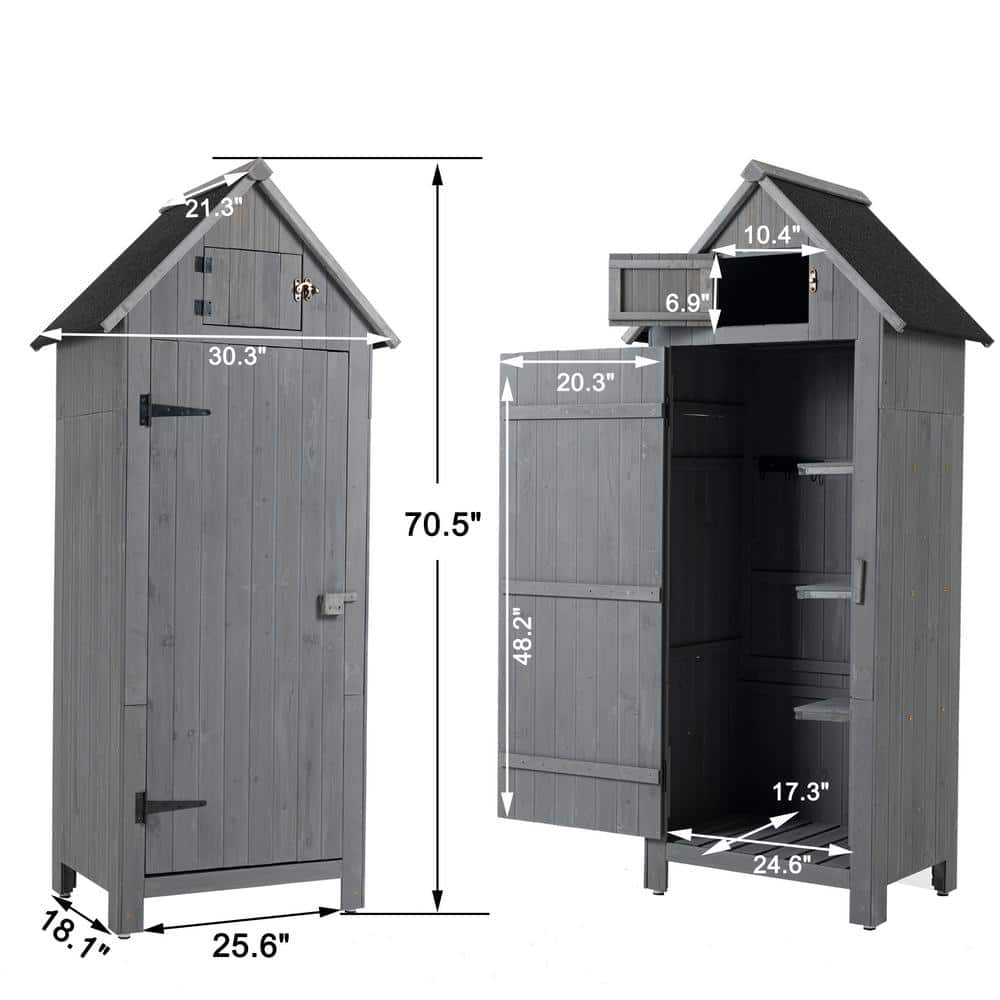 Gray Wooden Outdoor Storage Shed with Windows