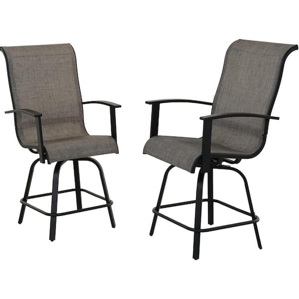 UPLAND Coffee Swivel Metal Outdoor Bar Stool with Arms Backs for Porch Balcony, Poolside, Deck (2-Pack)