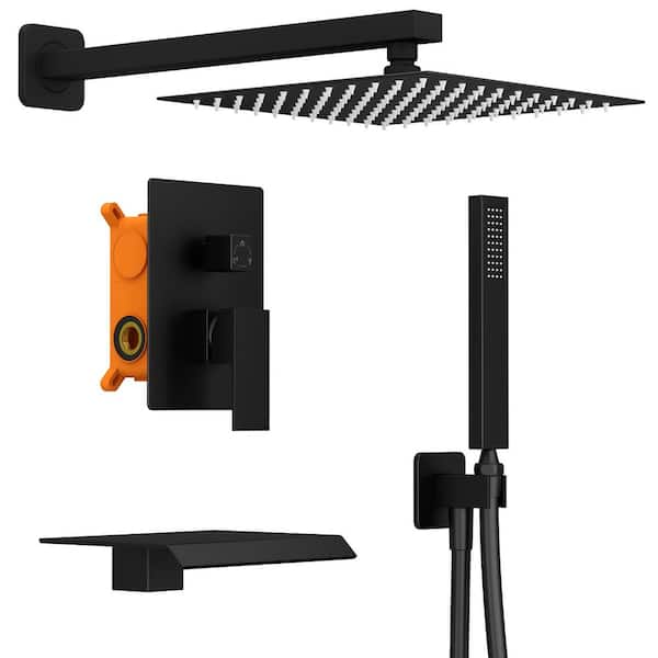 Kingdely 3-Spray Patterns with 2.5 GPM 10 in. Wall Mount Dual Shower Heads Bath Tub Shower Shower Faucets Set with Valve in Black