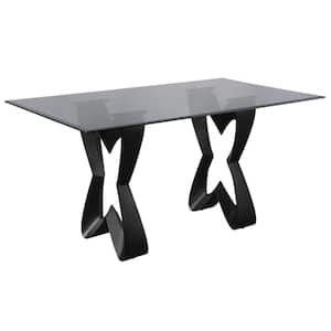 Latonia Clear and Black Glass Top 58 in. Double Pedestal Dining Table (Seats 6)