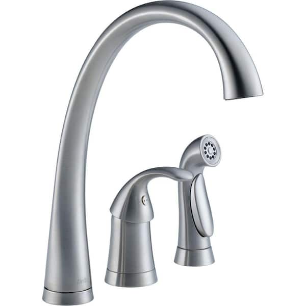 Delta Pilar Waterfall Single-Handle Standard Kitchen Faucet with Side Sprayer in Arctic Stainless