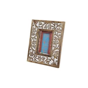 4 in. x 6 in. Rectangular Carved Wood Antique Floral Picture Frame with Whitewash Finish