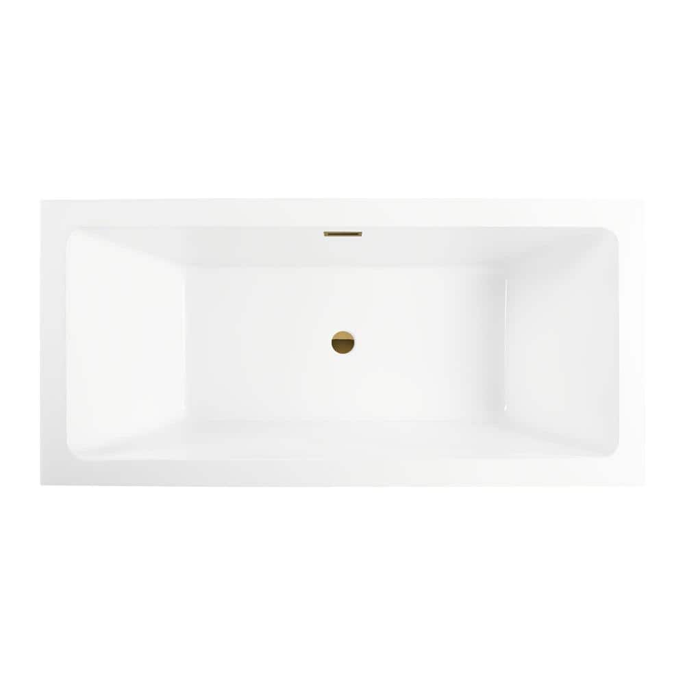 White and Titanium Gold 59'' Freestanding Acrylic Bathtub