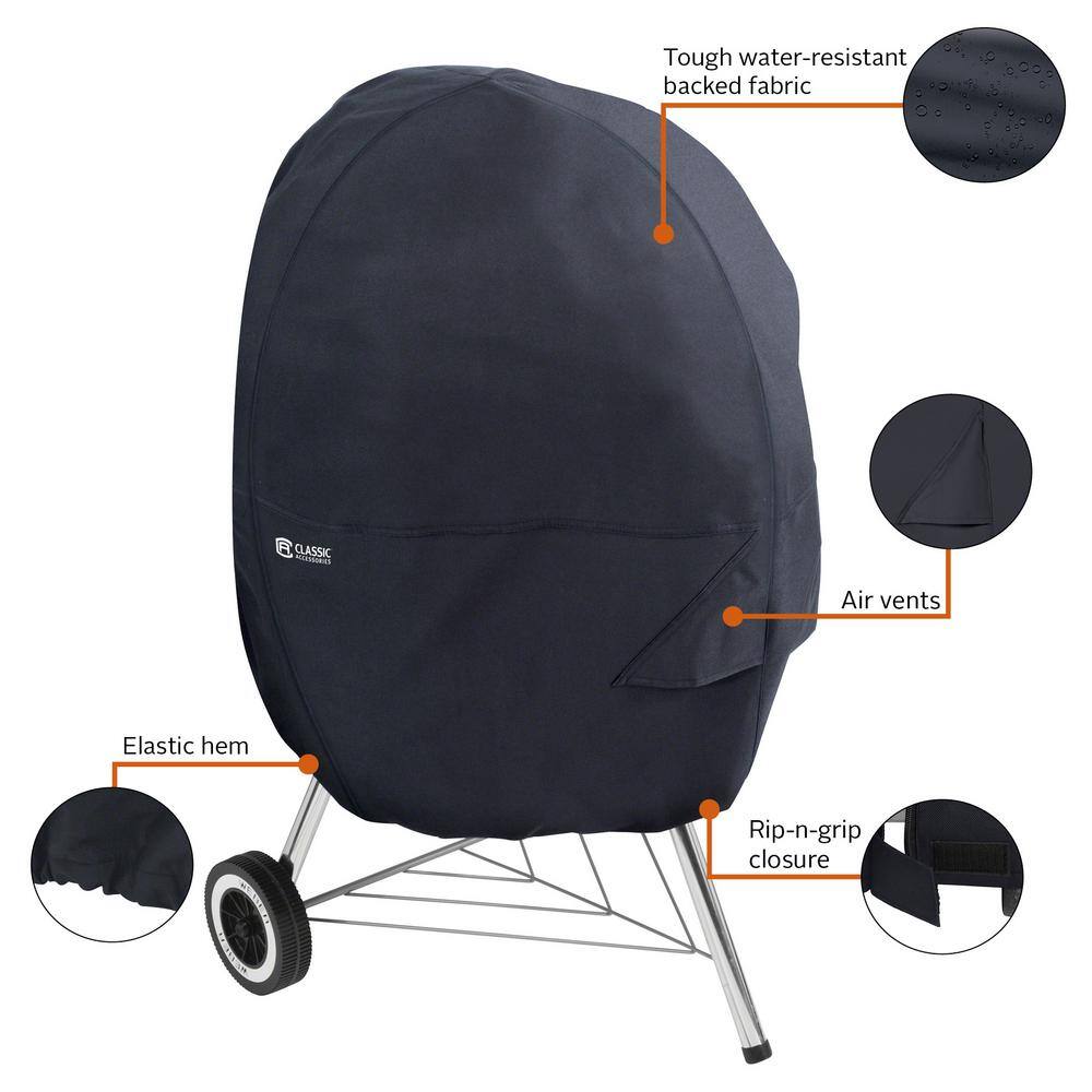 30" Black Water-Resistant Kettle Grill Cover with Chimney