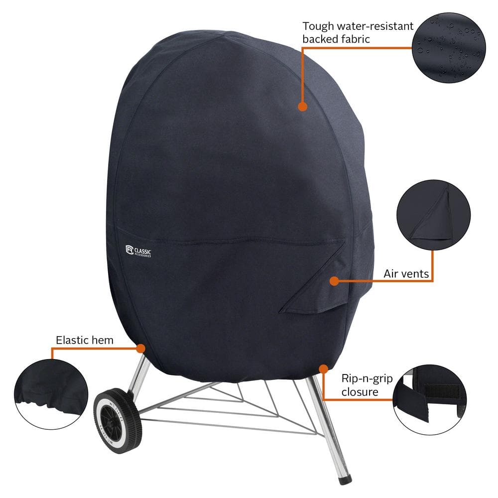 Black Water-Resistant Outdoor Grill Cover with Charcoal Chimney