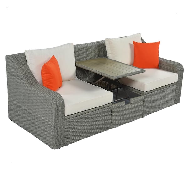 Willit 3-Piece Wicker Outdoor Chaise Lounge with Beige Cushions