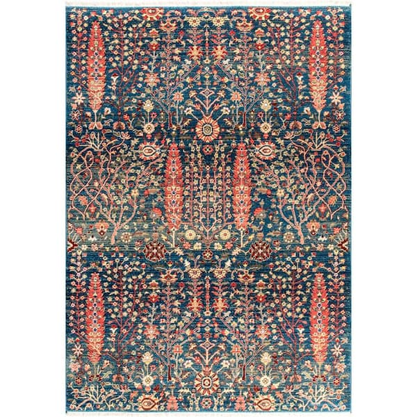 nuLOOM Valentina Tribal Fringe Blue 5 ft. x 8 ft. Area Rug