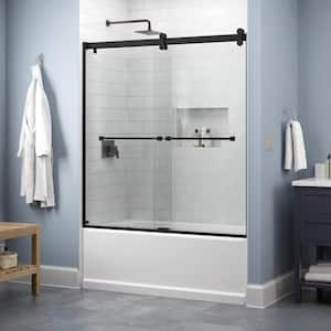 Contemporary 60 in. W x 58-3/4 in. H Frameless Sliding Bathtub Door in Matte Black with 1/4 in. Tempered Clear Glass