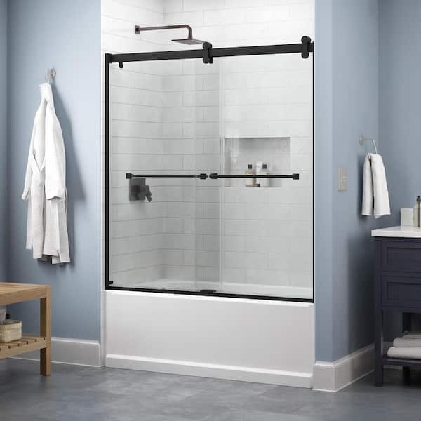 Delta Contemporary 60 in. W x 58-3/4 in. H Frameless Sliding Bathtub Door in Matte Black with 1/4 in. Tempered Clear Glass