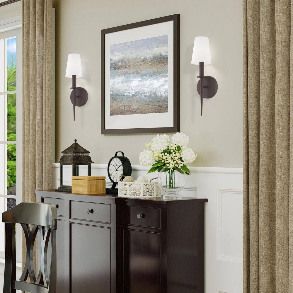 Bronze Direct Wired Electric Sconce with Opal White Glass Shade