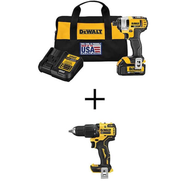 DEWALT 20V MAX Lithium-Ion Cordless 1/4 in. Impact Driver Kit and ATOMIC 20V MAX Brushless Compact 1/2 in. Hammer Drill