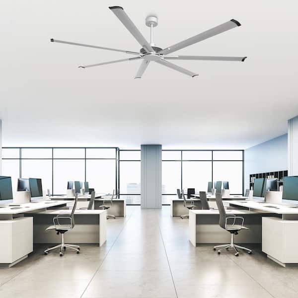 8.4 ft. Indoor/Outdoor Industrial Nickel 7-Blade Downrod Mount Ceiling Fan with Remote Control and Reversible DC Motor