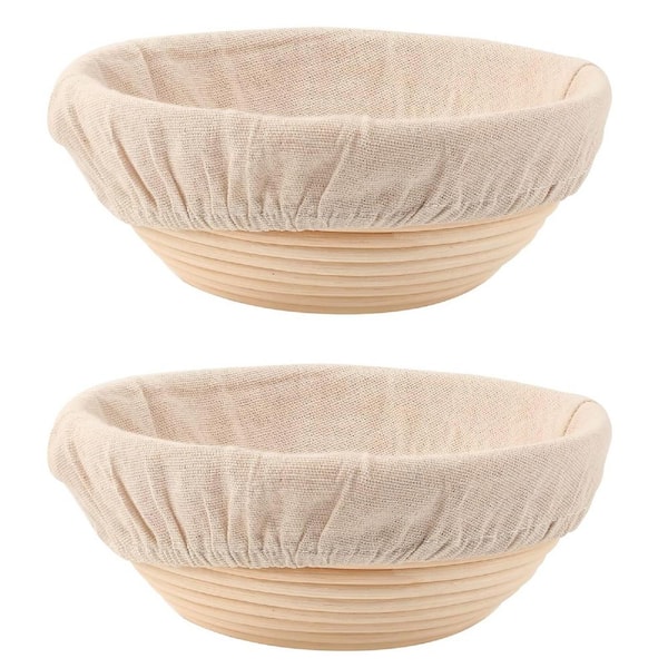 Anqtovp 8.5 in. Bread Proofing Baskets Round Dough Proofing Bowls w/Liners Perfect for Home Sourdough Bakers Baking, (Set of 2)