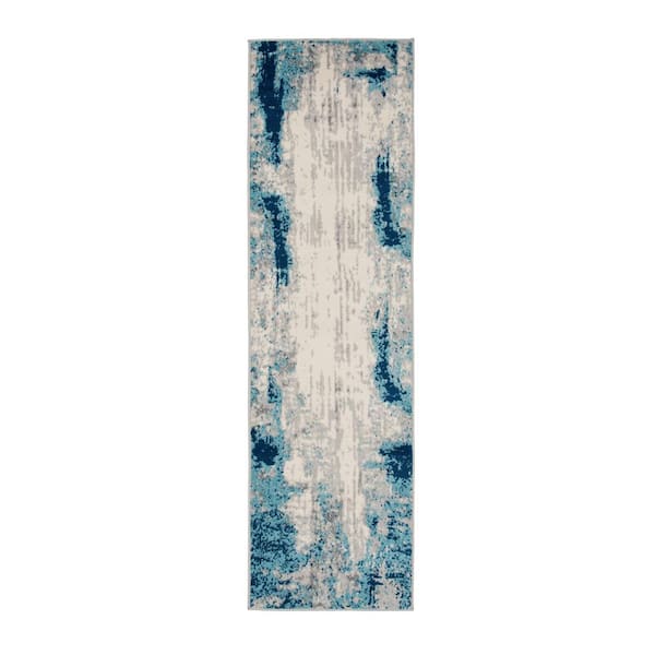 World Rug Gallery Distressed Contemporary 2 ft. x 7 ft. Blue Runner Rug