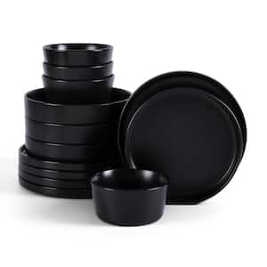 Celina 12-Piece Black Stoneware Cereal and Dinner Bowls Dinnerware Set (Service for 4)