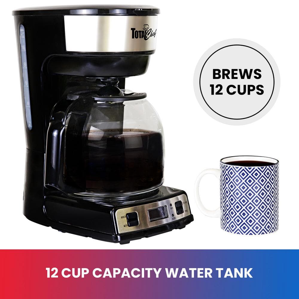 Sleek 12-Cup Black Stainless Steel Programmable Coffee Maker